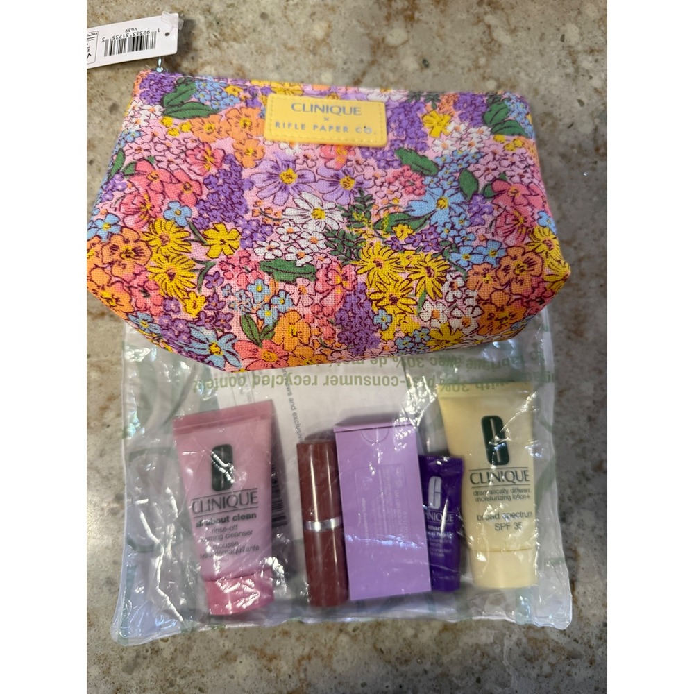 Clinique x Rifle Paper Co Floral Makeup Bag Set Skincare Bare Pop Makeup Kit